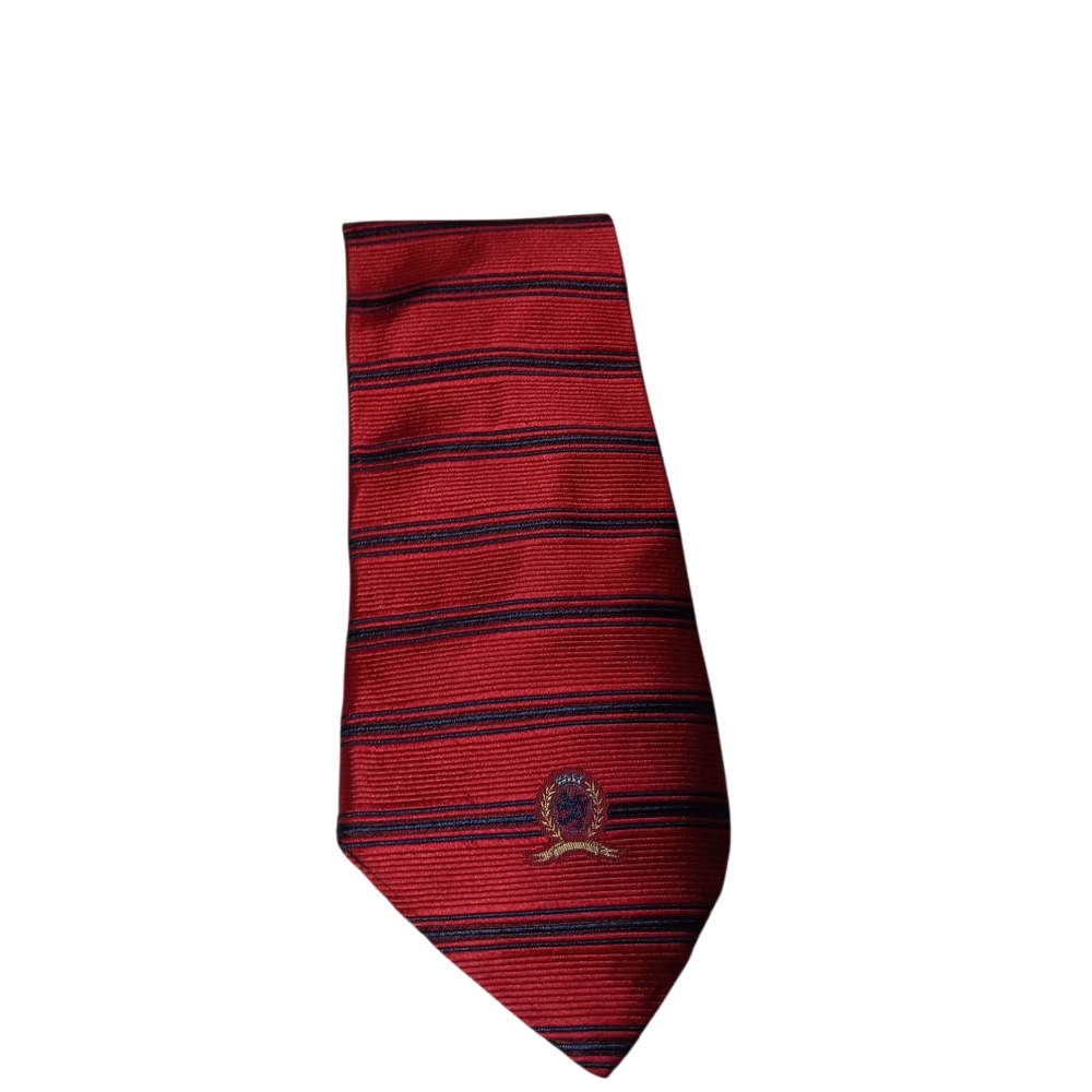 Tommy Hilfiger Red and Blue Striped Tie Silk